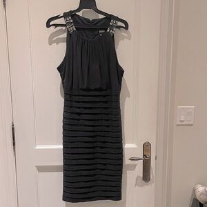 BA Nites Black Mini Dress with Studded Straps, front and back👵MT